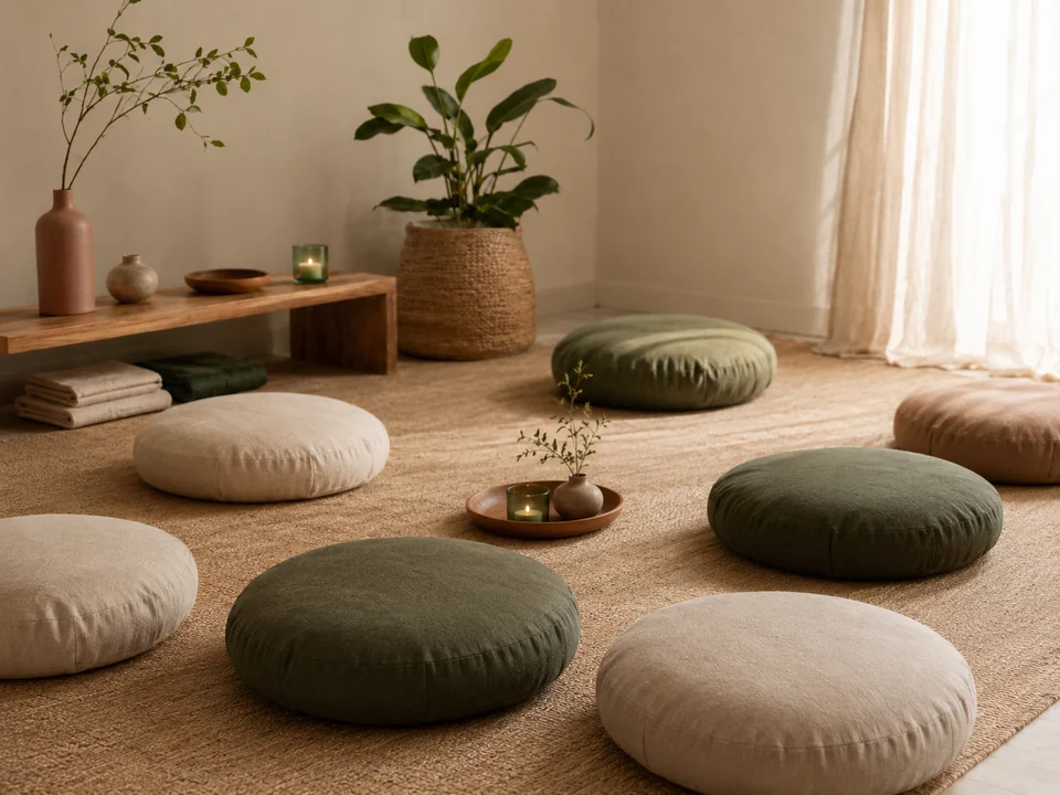 Meditatiekussens in een rustige ruimte voor een workshop gronding